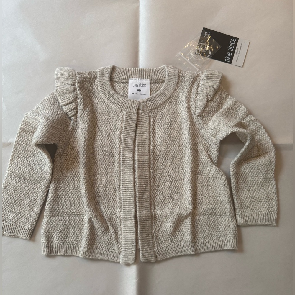 NWT "okie dokie" Cardigan (9 mos) Oatmeal/Heather